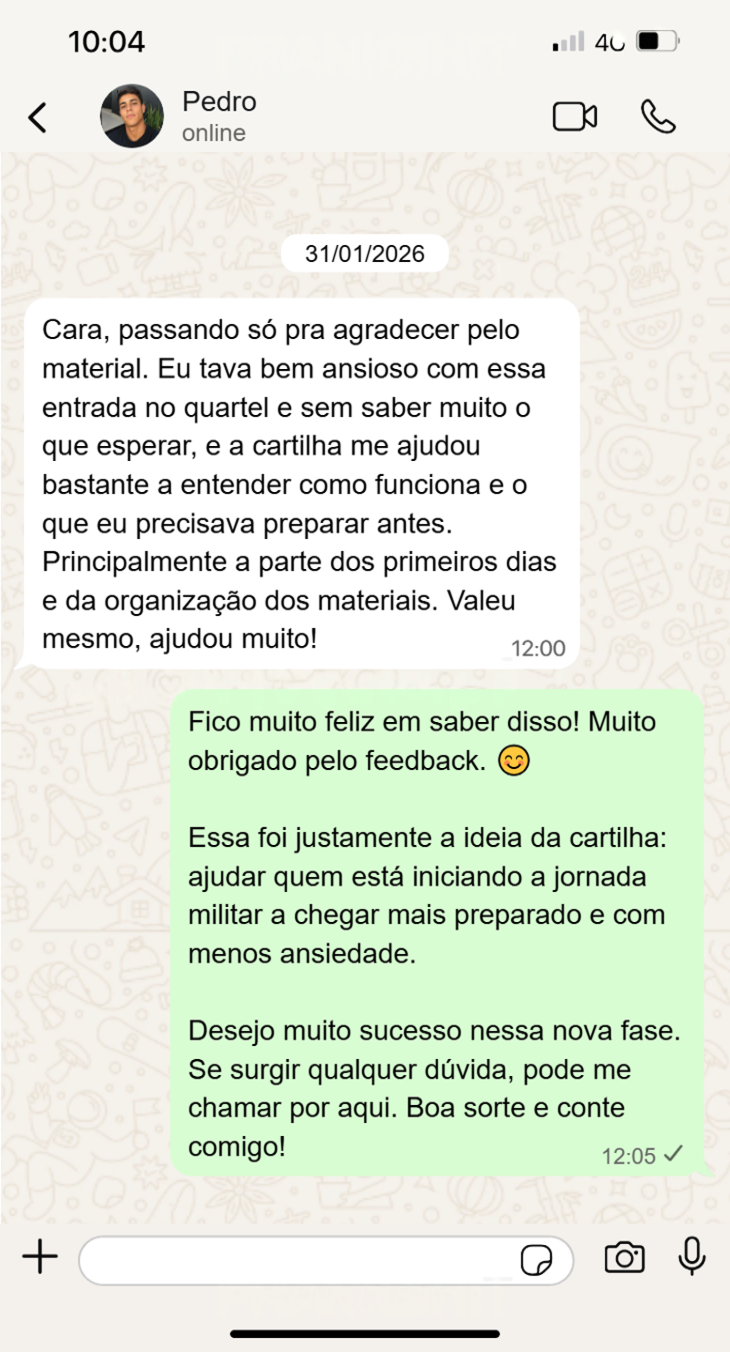 Relato de cliente 1 enviado por mensagem