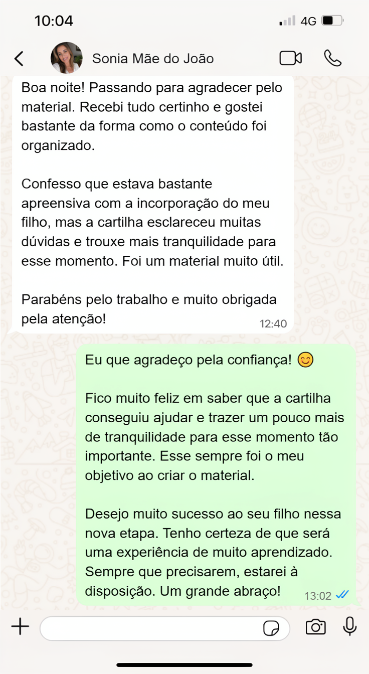 Relato de cliente 3 enviado por mensagem