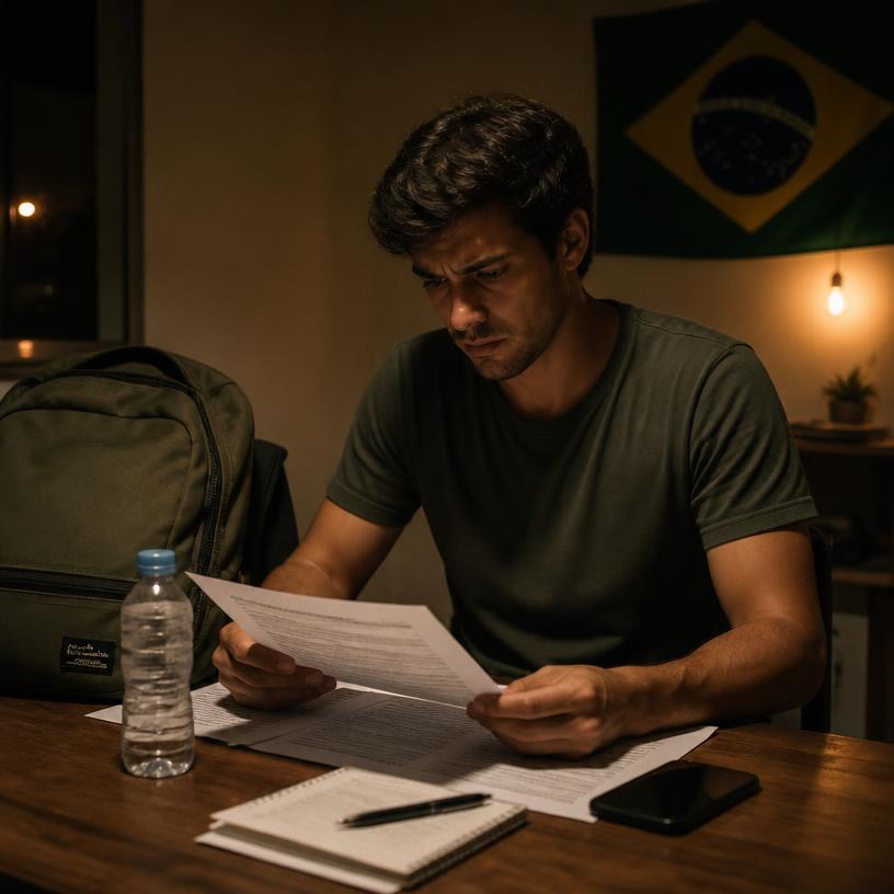 Jovem organizando documentos e mochila antes de iniciar a vida militar